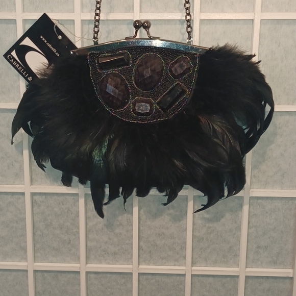 NEW! Cabrelli black feather bling purse 5513 - Picture 1 of 8